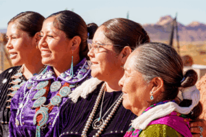 A group of individuals looking away from the camera.