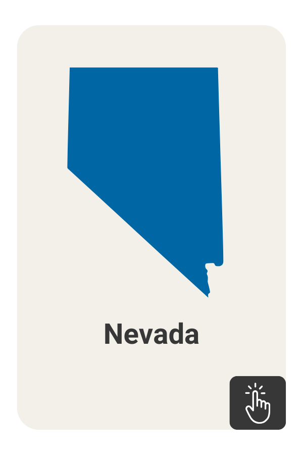 Blue outline of the state Nevada with a click icon on a dark grey background.