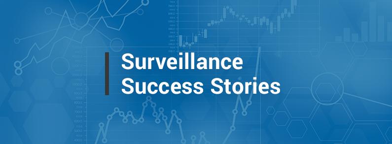 Blue graphic with the words "surveillance success stories"