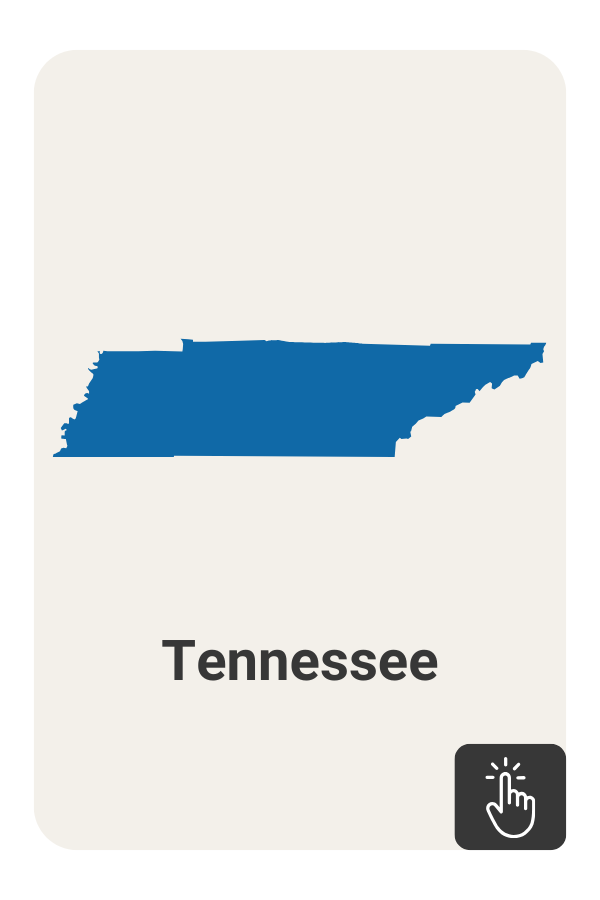 Blue outline of the state of Tennessee with a click icon on a dark grey background.