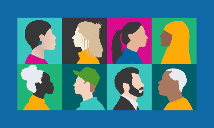 A colorful image of silhouettes